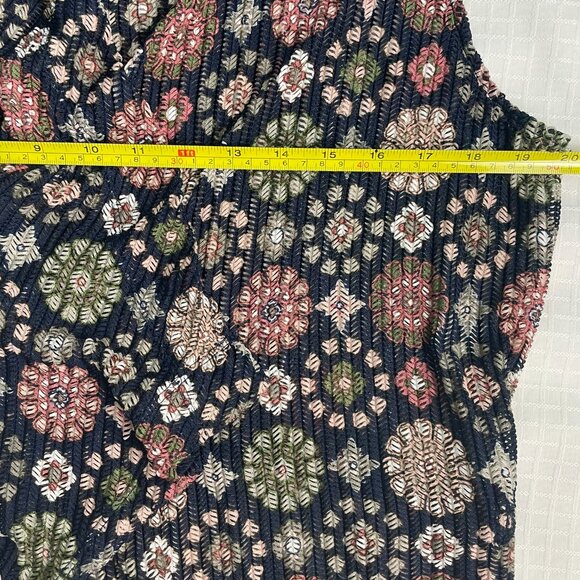 Cato Navy Blue Floral Sleeveless Long Open Vest Cardigan Uneven Hem Size Large - Picture 14 of 14